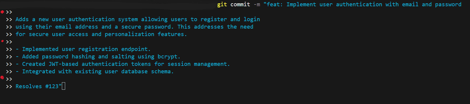 Perfect Git commit message example