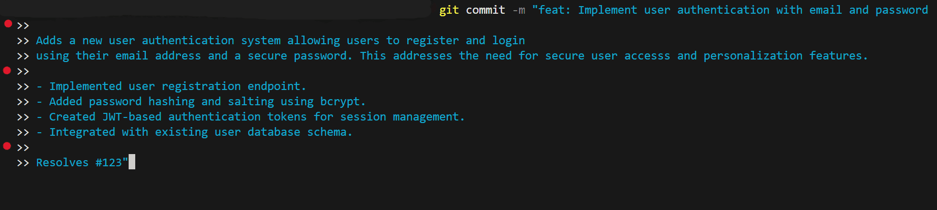 Perfect Long Git commit message example